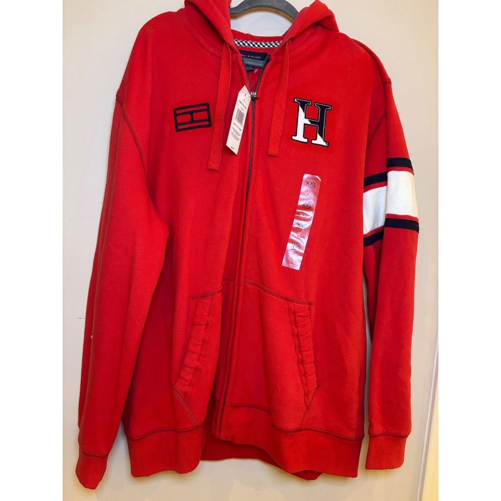 Tommy Hilfiger Mens Red Full Zip Hoodie H Logo Sweatshirt XXL